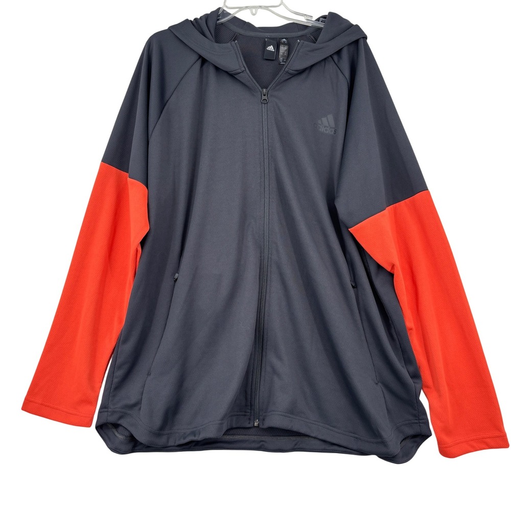 Adidas Hoodie Jacket Mens 2XL Grey Orange  Colorblock Full Zip Raglan Pockets